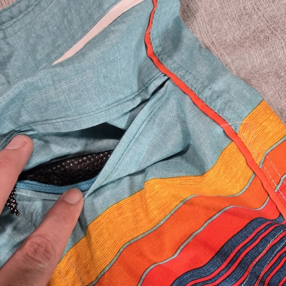 Surf Style Men Sz 32 Drawstring Waist Swim Shorts Trunks Sunset Design EUC Beach